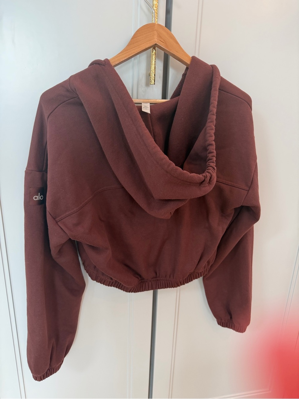 ALO Yoga Cropped Quarter-Zip Hoodie in Deep Brown - Picture 3 of 5